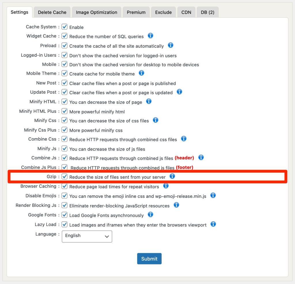 WP Fastest Cache Settings