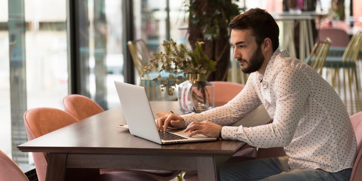 Young man working remotely